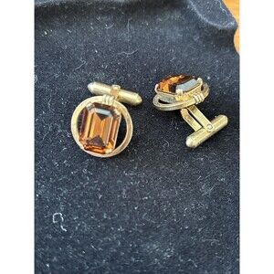 Rare Vintage Destino Amber Glass Cufflinks 12k Gold Filled
